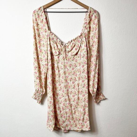Row A Floral Women Pink Peachy Green Stretchy Dress Size XL - Picture 1 of 6